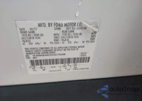 2017 Ford Utility Police Interceptor z USA, uszkodzony, nr VIN 1FM5K8ARXHGC78298